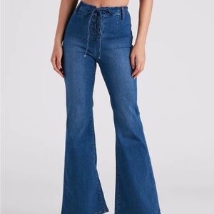 XS Windsor High-Rise Lace-Up Flare Jeans